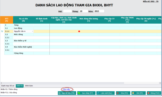 cách tải file mẫu trong kê khai bảo hiểm